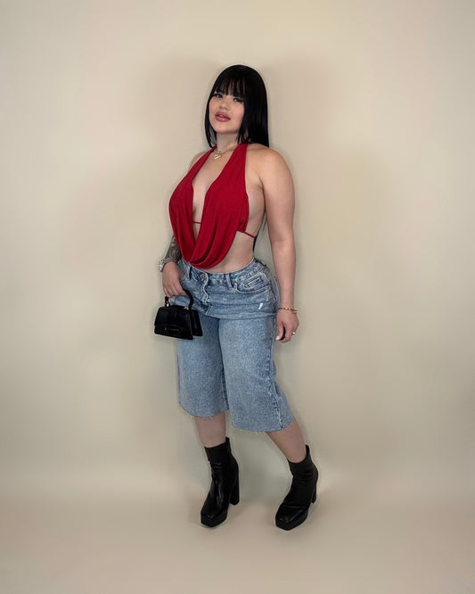 On half denim pants