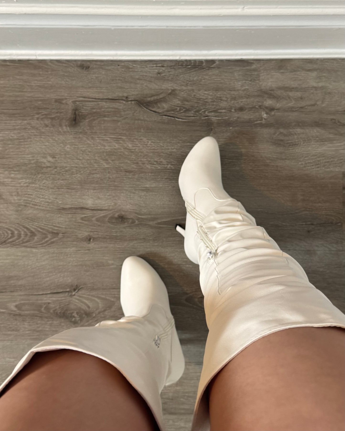 White leather high boots