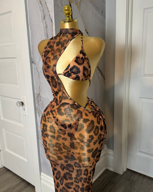 Print mesh swimwear (3pcs)